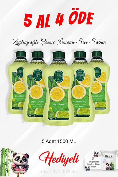 Eyüp Sabri Tuncer Fountain Lemon Liquid Soap with Olive Oil - Buy 5 Pay 4, 1500 ml Rosie Cotton