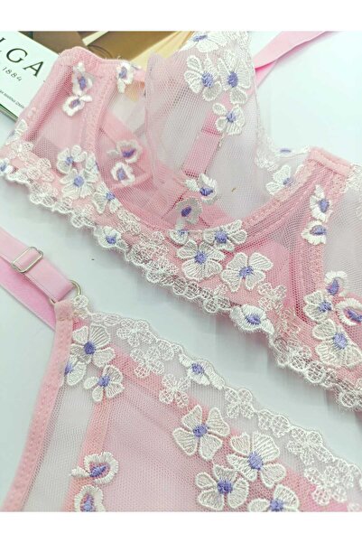 La Linaa Set de sutien chiloți cu model de flori roz Romașkaa