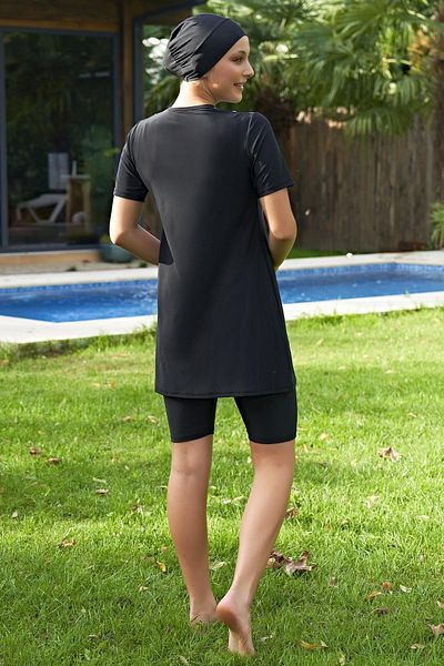 Ruko Maio 2426-4 Patterned Zippered Half Sleeve Lycra Water Repellent and Quick Drying Fabric Hijab Swimsuit