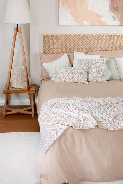 HAMUR Bohemian Punch Patterned Bed Runner Throw Pillow Set - Beige
