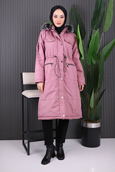 İmajButik Dusty Rose Hooded Pocket Coat