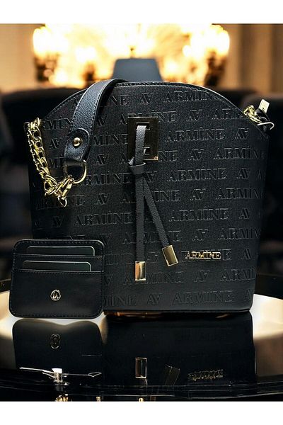 Armine Faux Leather Shoulder Bag - Card Holder and Bracelet, Hand and Arm Bag Vs.Blkt.0063