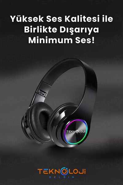 Teknoloji Gelsin Bluetooth Kulaklık Kablosuz Kulaküstü Işıklı Katlanabilir Mikrofonlu Fm-aux-sd Siyah