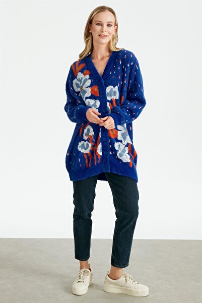 Tığ Triko ÇİÇEK DESENLİ HIRKA SAKS