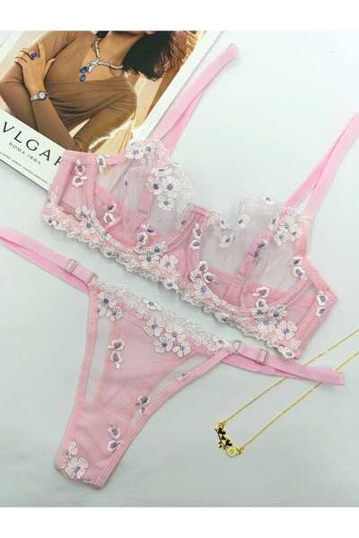 La Linaa Set de sutien chiloți cu model de flori roz Romașkaa