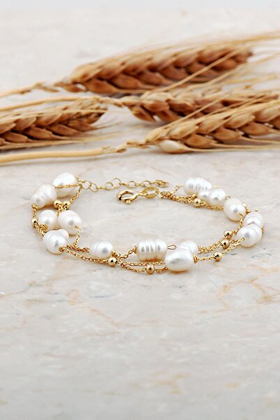 Sümer Telkari İnci Altın Kaplama Üç Sıra Gümüş Bileklik 4739