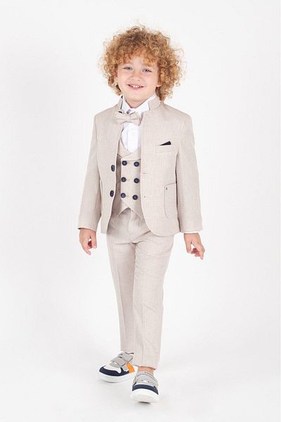 Magu Cream Kids Suit Stylish Design Tuxedo with Bow Tie Vest Jacket