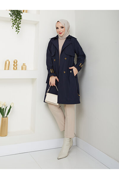 RACE FASHİON Kruvaze Yaka Su Geçirmez Kadın Trençkot RC3082