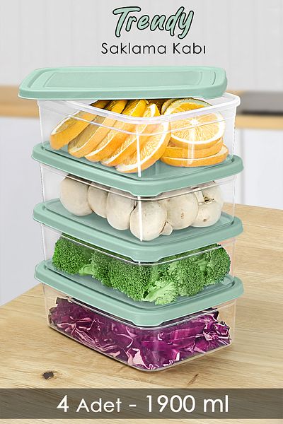 Meleni Home Green 1900ml Microwavable 4 Pieces Rectangular Food Storage Container
