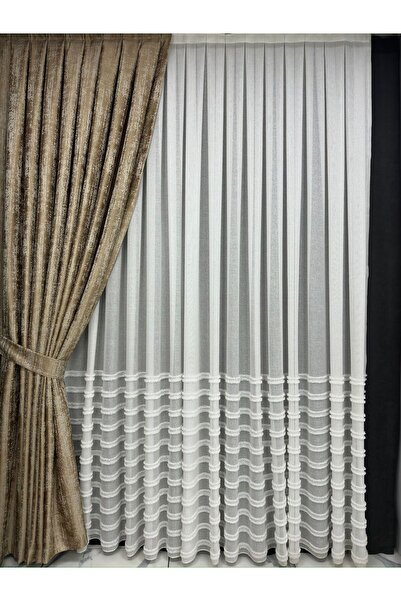 Taç Fon Perde Altın Zemin (İnce Çizgi Detaylı) Lüks Jakarlı Orta Sık Pile Fon 1/2,5