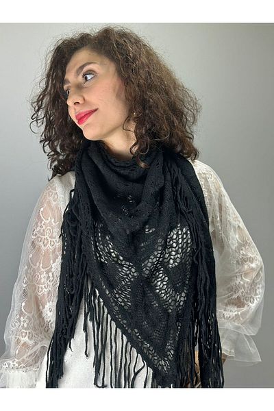 Gönülden Tasarım Eșarfă FEMEIE CU MODEL DE tricotaje NEGRE 150X70 CM