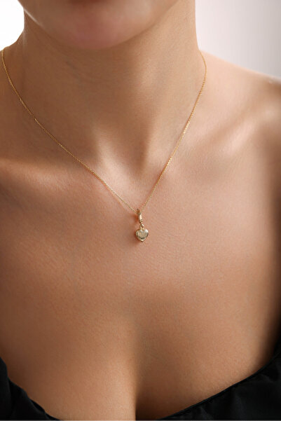 Giza Jewelry 14 Ayar Altın Minio Kalp Oval Kilitli Charm Kolye Ucu