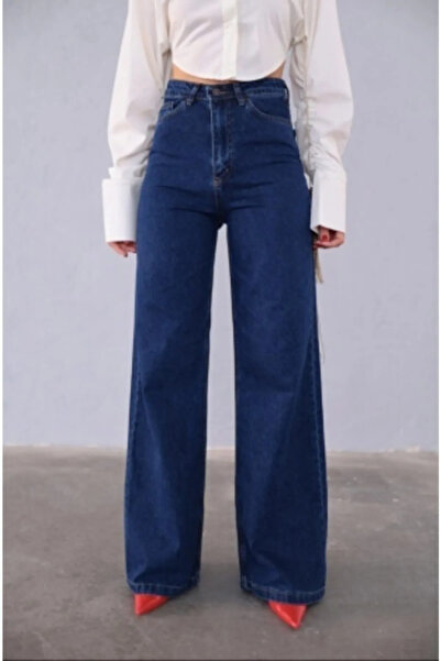 viking's line Kadın Lacivert Rahat Kesim Jeans Salaş Geniş Palazzo Pantolon