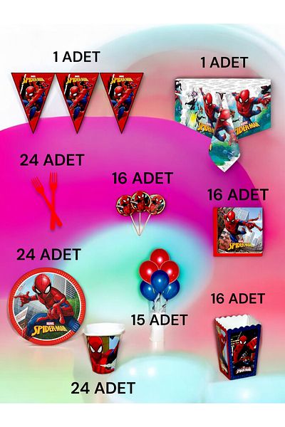 VibeHome 24 Person Spiderman Themed XL Package - Birthday Party and Fun Events