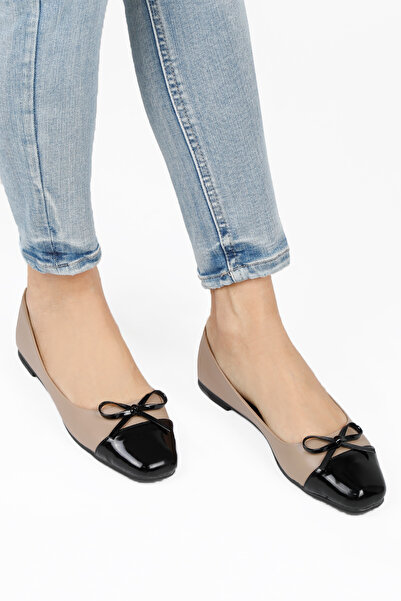 RENKLİBUTİK Γυναικεία παπούτσια μπαλέτου με λουστρίνι με φιόγκο, άνετη σόλα καθημερινά