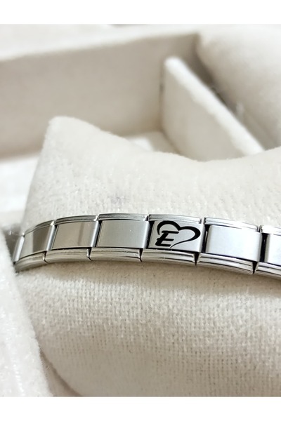 fmaccesories Letter E with Heart Italian Charm Steel Bracelet