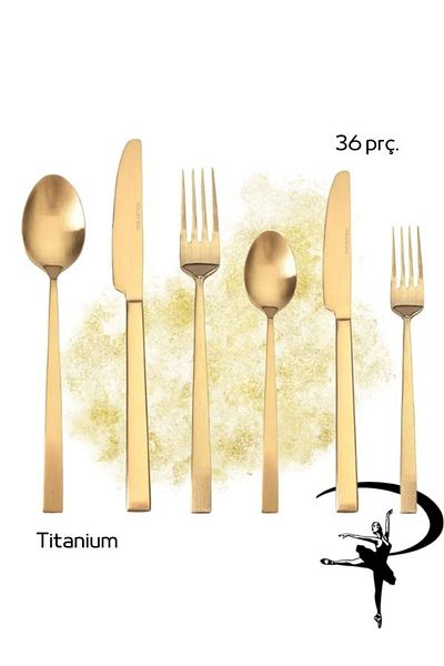 Porland Quantum 6-Person Gold Fork Spoon Knife Set 36 Pieces