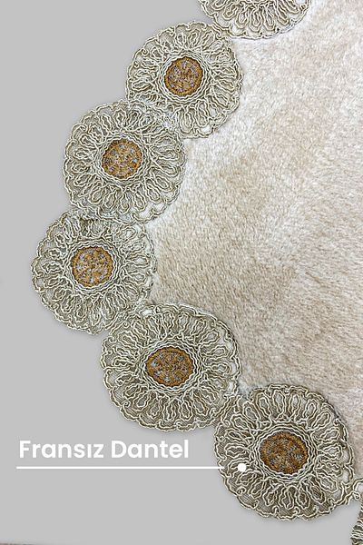 Bonny Home Gülruba Cornered Mink Dowry Lace Σετ 2 χαλάκια μπάνιου Αντιολισθητική βάση Σετ καθίσματος τουαλέτας