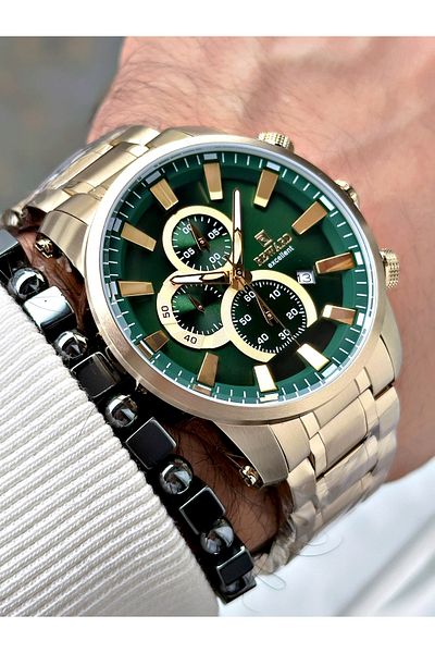 Reward Gold Color Steel Band Business Case Cord Steel Men's Wrist Watch+Bracelet