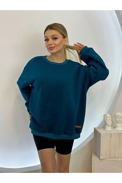Butik Hanorac de bază Fhelıa, albastru, cu decolteu, din bumbac