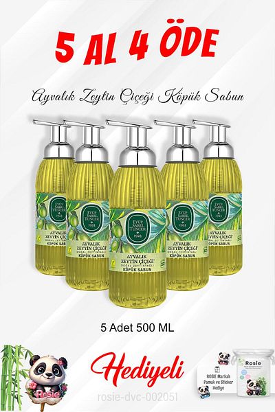 Eyüp Sabri Tuncer Ayvalık Olive Flower Pattern Foam Soap - 500 Ml, Buy 5 and Pay 4, Rosie Cotton
