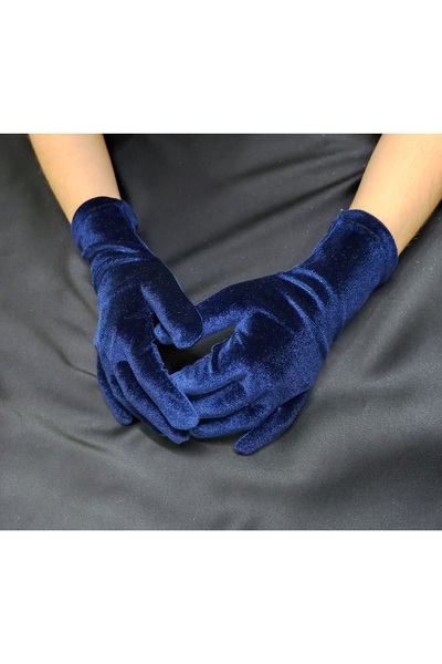 Qrsln Miela kız çocuk kadife bilek boy eldiven lacivert
