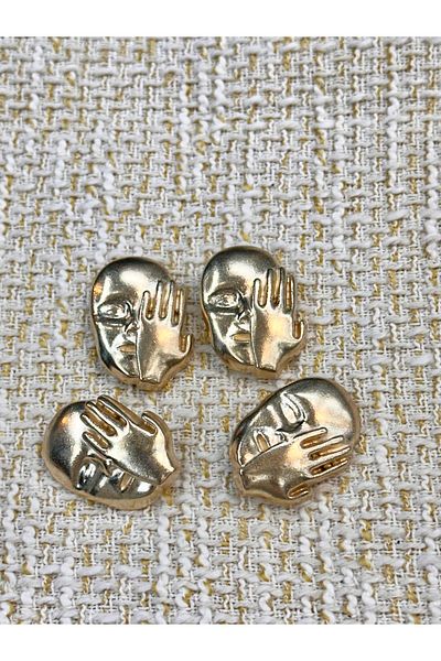 ODDA TASARIM ATÖLYESİ Set of Buttons with Face Figure Design Gold Color 4Pcs(2.3cm)