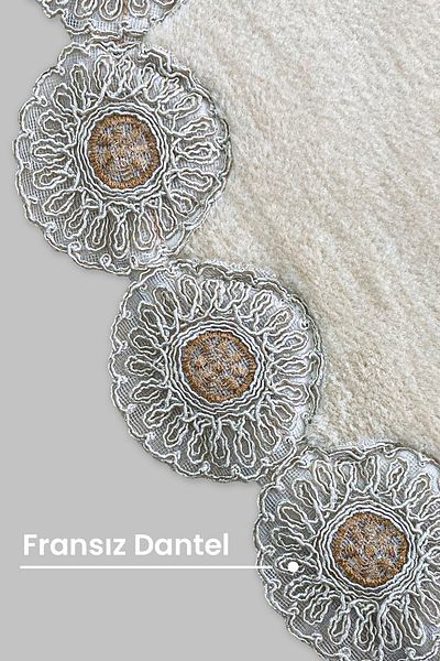 Bonny Home Gülruba Oval Mink Dowry Δαντελωτό Σετ 2 Χαλάκια Μπάνιου - Τουαλέτα με αντιολισθητική βάση