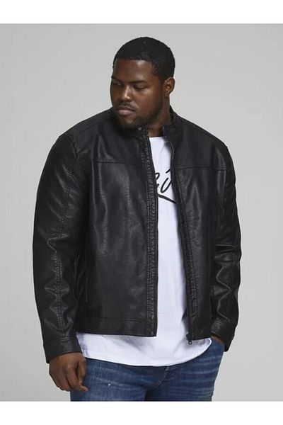 Jack & Jones J&J Модерно черно мъжко яке от изкуствена кожа
