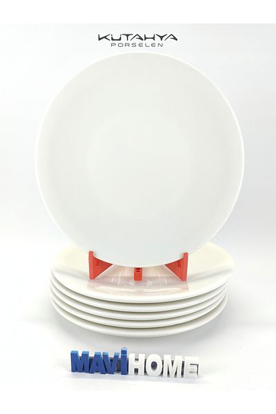 Kütahya Porselen Set of 6 Plain Cream 26 cm Thick Porcelain Serving Plates