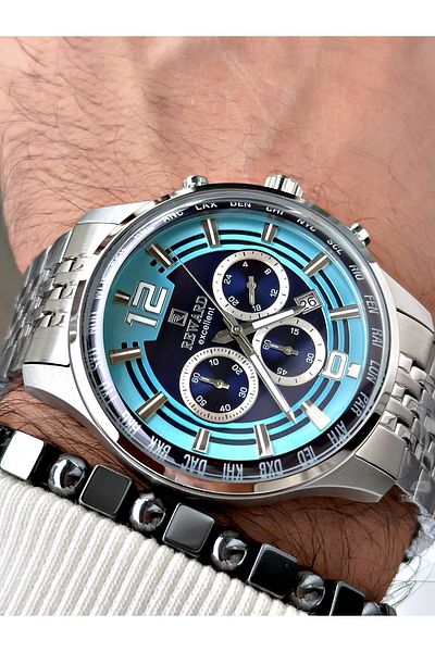 Reward Silver Color Steel Case Cord Business Men's Wrist Watch+Bracelet