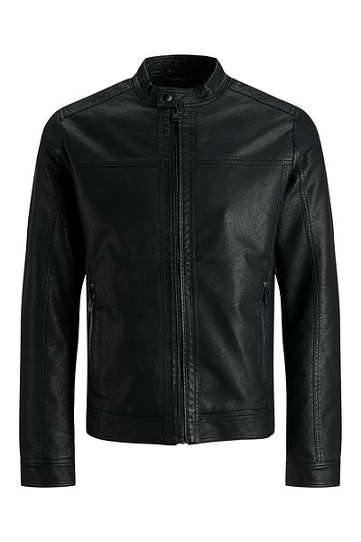 Jack & Jones J&J Модерно черно мъжко яке от изкуствена кожа