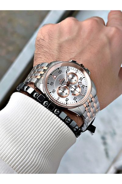 Reward Men's Rose Gold Silver Minute Show Steel Case Watchband + Bracelet Gift