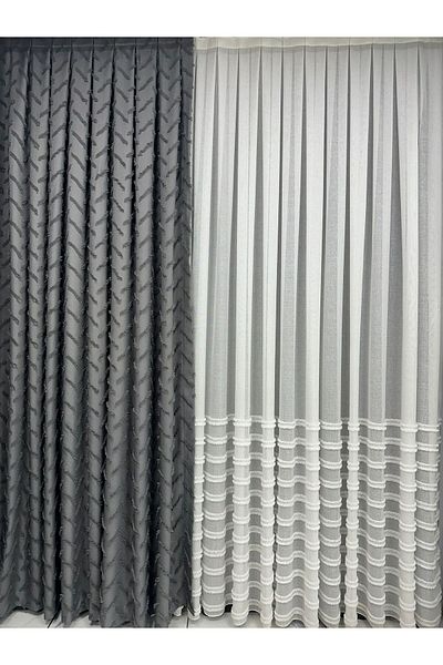 Taç Crossed Eaves Drapery Cotton Linen Gray Drapery Curtain 1/2.5 Medium Dense Pleat Single Wing