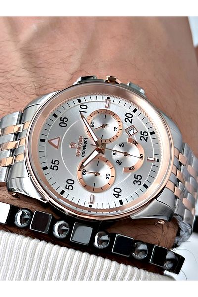 Reward Men's Rose Gold Silver Minute Show Steel Case Watchband + Bracelet Gift