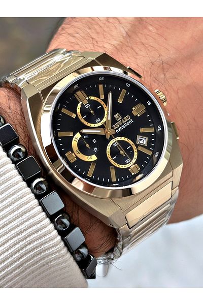 Reward Gold Color Steel Case Cord Business Series Men's Wrist Watch+Bracelet