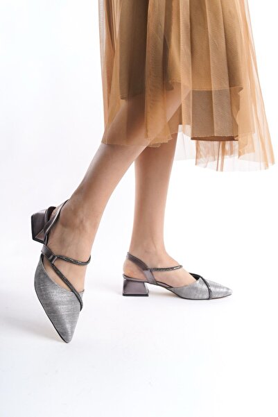 BARAZİ MODA Gray Stone Side Pole Day-To-Day Short Heel Shoes