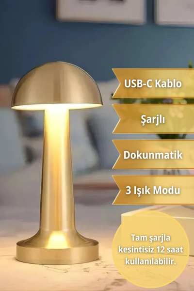ALFAGİFT Gold Şarjlı Dokunmatik Masa ve Gece Lambası- Dimmerli ve Enerji Tasarruflu LED Işık Aydınlatma