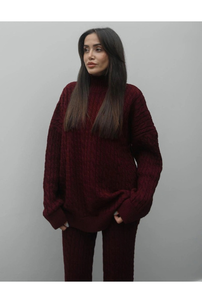 Bak'ap Premium Hair Braided Scarf Sweater Trousers 3-Piece Knitwear Set