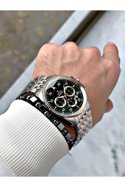 Reward Men's Wrist Watch - Gold Silver Color, Minute Display, Case Band + Bracelet Gift