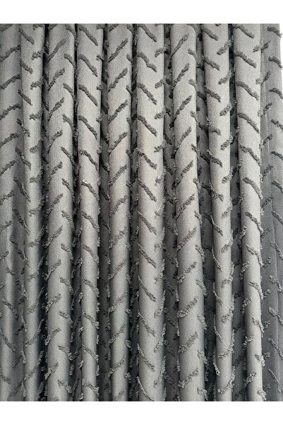 Taç Çapraz Saçak Fonluk Pamuklu Keten Koyu Gri Fon Perde 1/3 Sık Pile Tek Kanat