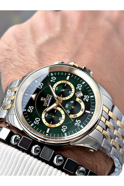 Reward Men's Wrist Watch - Gold Silver Color, Minute Display, Case Band + Bracelet Gift
