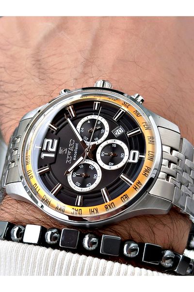Reward Silver Color Steel Case Cord Business Men's Wrist Watch+Bracelet