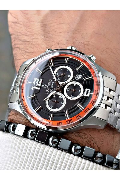 Reward Silver Color Steel Case Cord Business Men's Wrist Watch+Bracelet
