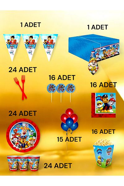 VibeHome 24 Person Paw Patrol Themed XL Pack - Birthday Party and Fun Events