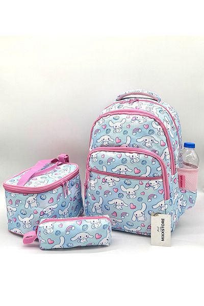 ms mixxstore Rucsac pentru școală primară pentru fete, cu model de caractere, cu folie de culoare albastră și suport pentru stilou