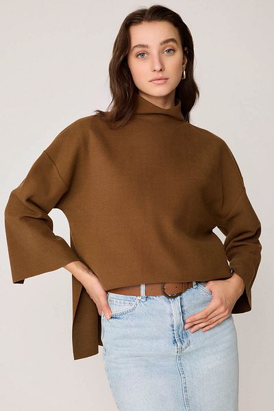 Vitrin Πλεκτή oversize μπλούζα με χαμηλό μανίκι γιακά και πλαϊνά σκισίματα