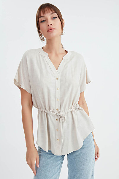 Vitrin Viscose Linen Blouse - Gathered Front Design