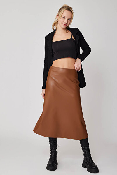 Vitrin Δερμάτινη φούστα Midi με φερμουάρ στο πλάι Μέγεθος: M