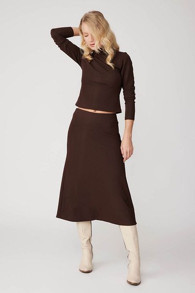 Vitrin Midi Length Skirt with Side Zipper